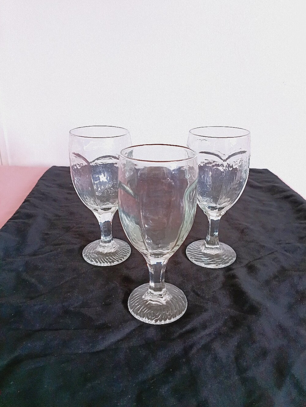 Set of 3 Libbey Chivalry Clear Glass Wine Goblets, Textured Glasses, Libbey